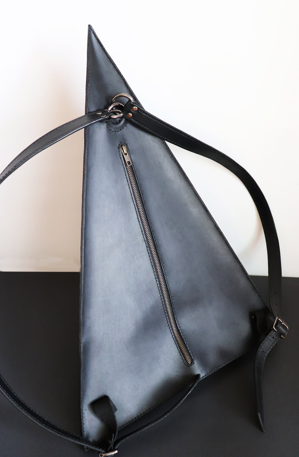 Triangle Backpack Leather Backpack Structurized Rucksack Etsy