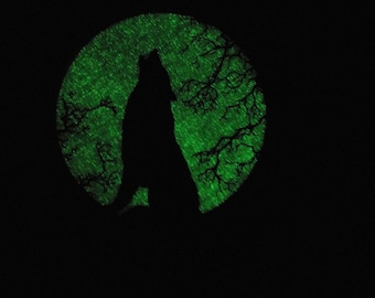 Glow in the Dark Wolf  howling in front of the Moon Wall Sign Shines bright in black light and UV light