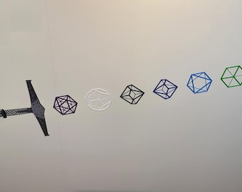 DND Dice, Platonic Solids, Dungeons and Dragons themed Dice Sword Wall Art. Dice Claymore. Tetra, Hexa, Octa, Dodecah, and Icosahedron