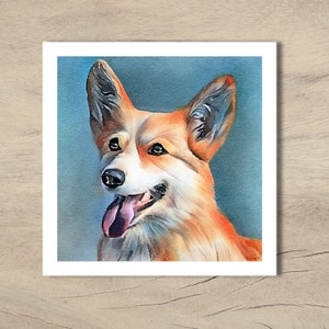 Handcrafted Pembroke Welsh Corgi card from original mixed media signed artwork by KimberleycooperGB