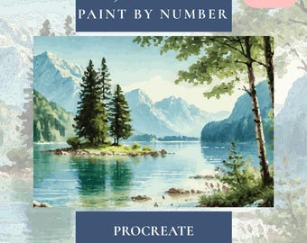 Lake and Mountains Procreate Malen nach Zahlen - 90-Farben Farbverlauf Vorlage (Digitaler Download)