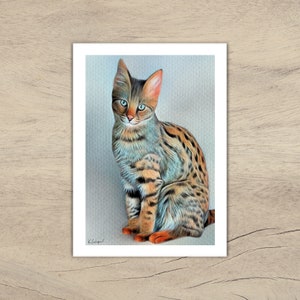 Carte de chat de la savane fabriquée à la main à partir d'oeuvres d'art originales signées KimberleycooperGB
