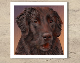 Handcrafted Liver Flat Coat Retriever card from original mixed media signed artwork by KimberleycooperGB