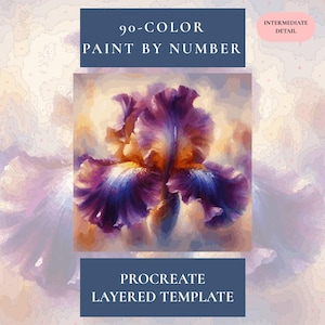 Plantilla para pintar por números de Procreate: Diseño de iris de 90 colores (descarga digital)