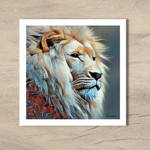 Carte Lion fabriquée à la main à partir d'œuvres d'art originales signées en techniques mixtes par KimberleycooperGB