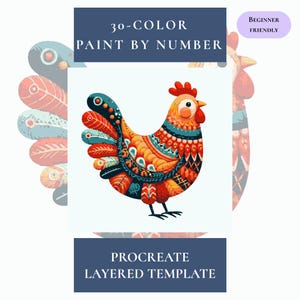 Scandi Chicken Procreate verf op nummer: sjabloon met 30 kleuren (digitale download)