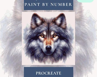 Wolf Procreate Paint by Number – 90-Color Layered Template (Digital Download)