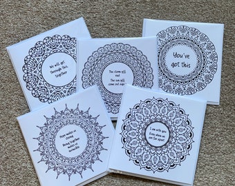 Positive words Mandala greeting cards, Note cards, Thinking of You, Multi-pack cards, Coloring cards, Kimberley Cooper
