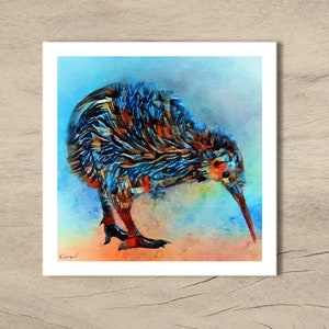 Carte Kiwi fabriquée à la main à partir d'œuvres d'art originales signées en techniques mixtes par KimberleycooperGB