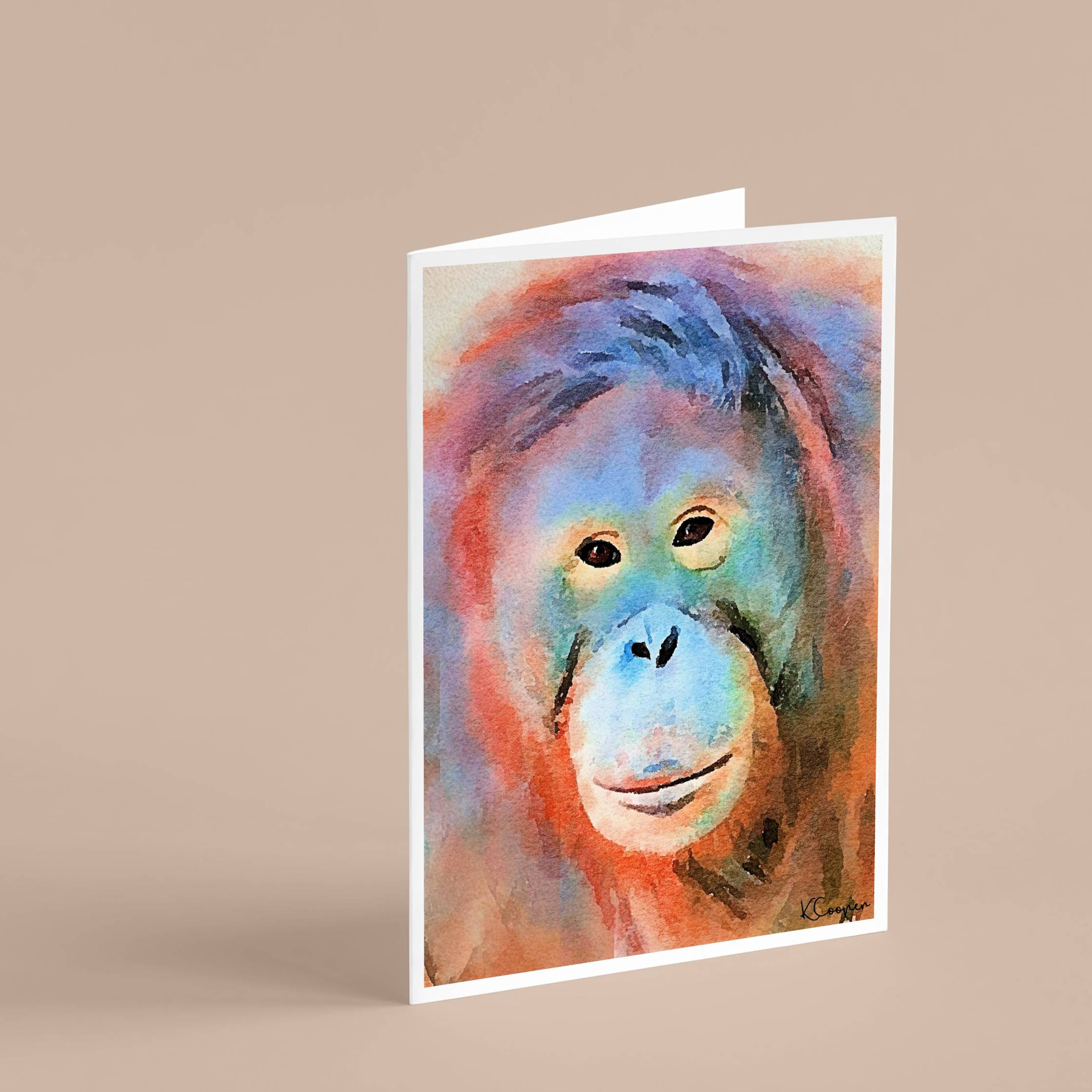 Handcrafted Orangutan Card From Original Mixed Media Signed Etsy