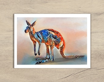 Handcrafted Kangaroo card from original mixed media signed artwork  by KimberleycooperGB