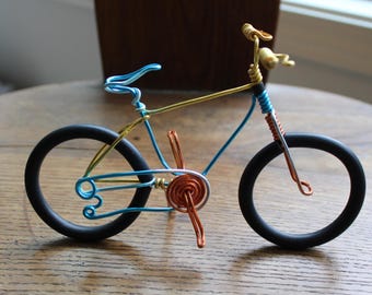 Aluminum Wire Bicycle Sculpture, Handmade 6" Metal Art