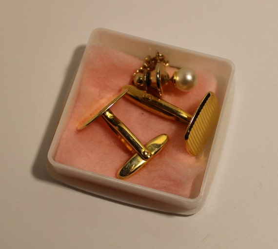 Cuff-links, Golden Cuff-links, tie Pin, Pearl Tie… - image 2