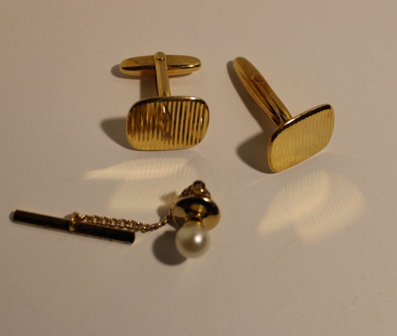 Cuff-links, Golden Cuff-links, tie Pin, Pearl Tie… - image 4