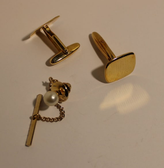 Cuff-links, Golden Cuff-links, tie Pin, Pearl Tie… - image 3