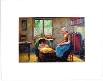 Print, Mother and Child, Dutch Painting, Vintage Dutch Scene, Holland, Nederland, Painting