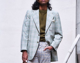 1960s/1970s Robert Gohann Seafoam Green Plaid blazer