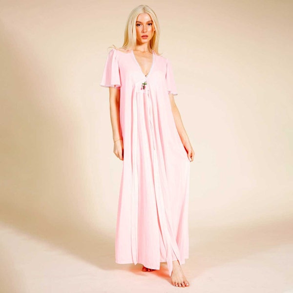 1970s 2-piece Dressing Gown Slip Dress Set Sz S/M