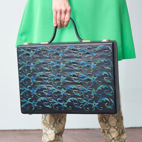 1960s Vinyl Briefcase w/ Intricate Embroidery