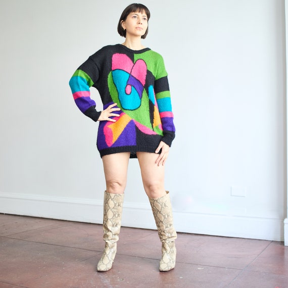 80s/90s M.J. Carroll Abstract Mohair Sweater Tuni… - image 5