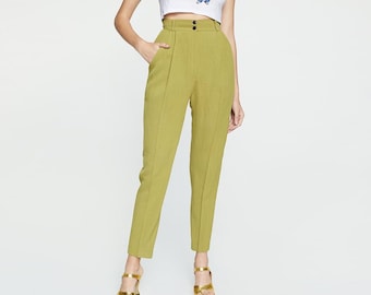 Pantalon d'équitation vert taille haute Plein Sud années 90, taille 0/2