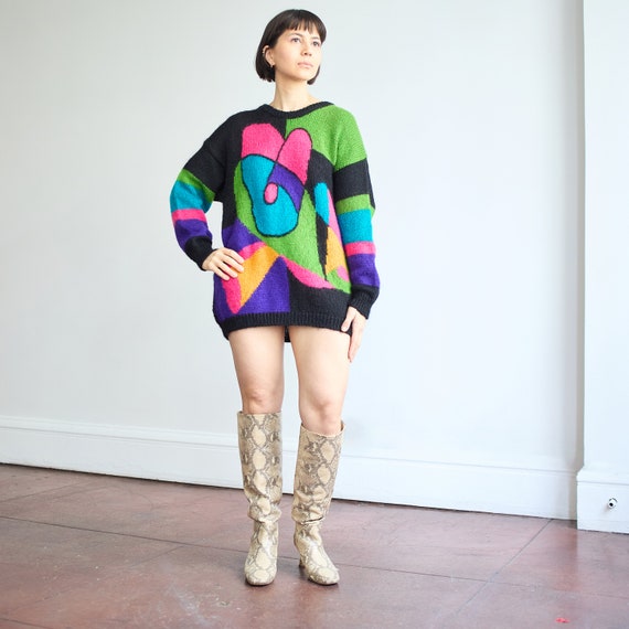 80s/90s M.J. Carroll Abstract Mohair Sweater Tuni… - image 2