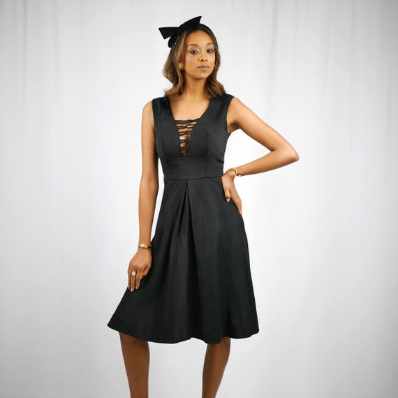 50s Black Midi Dress - image 1