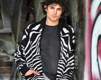 The Kooples Wool Blend Zebra Print Collar Cardigan