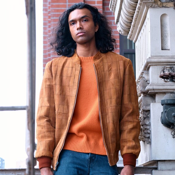 1960s Suede Patchwork Bomber Varsity Jacket Gem