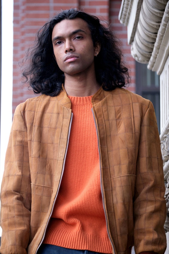 1960s Suede Patchwork Bomber Varsity Jacket Gem