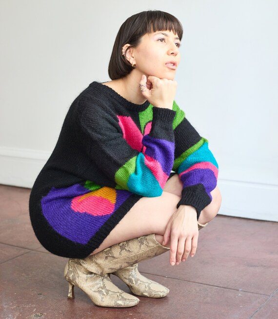 80s/90s M.J. Carroll Abstract Mohair Sweater Tuni… - image 3