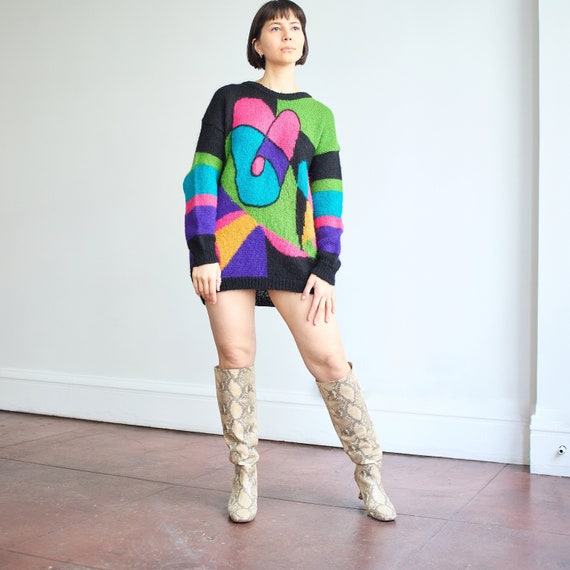 80s/90s M.J. Carroll Abstract Mohair Sweater Tuni… - image 1