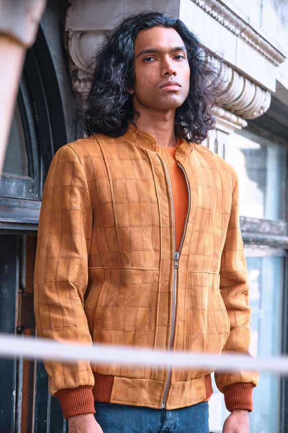 1960s Suede Patchwork Bomber Varsity Jacket Gem