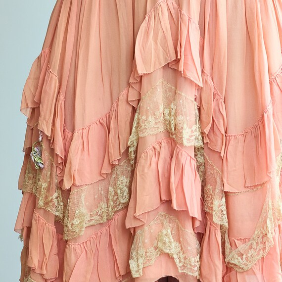 1920s Silk Chiffon Drop Waist Ruffle & Lace Pink … - image 9