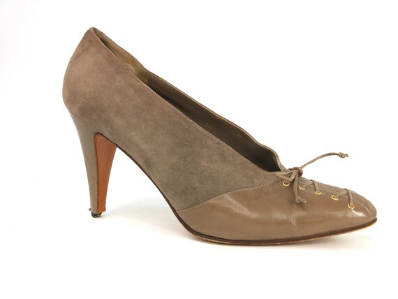 1980s Halston Contrast Suede Corseted Heels Pumps