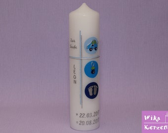 Taufkerze Kommunionkerze Lebensbaum blau mint silber modern Taufkerzen Junge