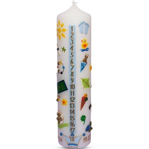 Baptism candle with desired name – birth candle 1-18 years with handmade motifs No. 16