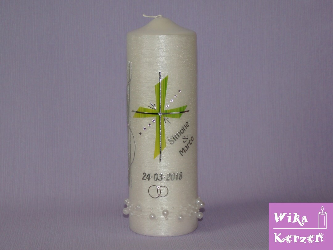 Wedding Candle Bridal Candle With Cross in Green Silver Dove Etsy