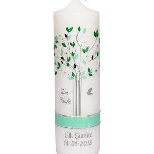 Baptismal candle Tree of Life, Tree of Life 1 for girls and boys in green silver, motif 100% handmade