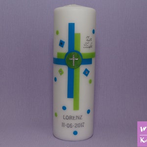 Baptisms Candle Girl Boy Cross Green Blue image 1