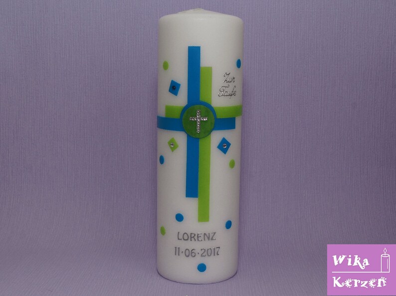 Baptisms Candle Girl Boy Cross Green Blue image 1