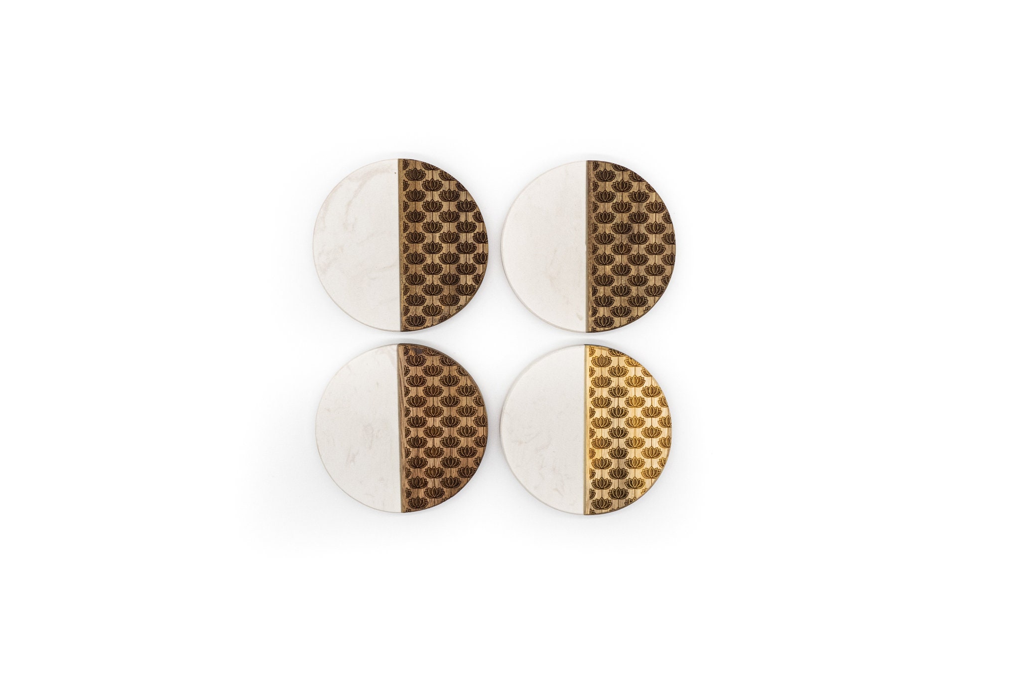 Lotus Wood Placemats Set of 4 & 6 and Marble Coasters Wooden Etsy Israel