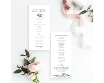 Printed Wedding Ceremony Program, Eucalyptus Leaves, Rustic Wedding, Wedding Ceremony, Garden Wedding, Program, Wedding Program, set of 25