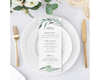 Printed Wedding Dinner Menu, Eucalyptus Leaves, Rustic Wedding, Garden Wedding, Menu, Wedding Menu, Dinner Menu, Wedding Decor, set of 25