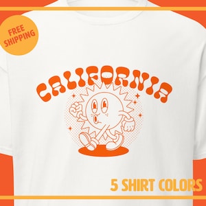 Camiseta de California - ENVÍO GRATIS - Camiseta retro de California con el personaje del sol de dibujos animados, mascota clásica del sol de dibujos animados, camiseta gráfica de California para regalo