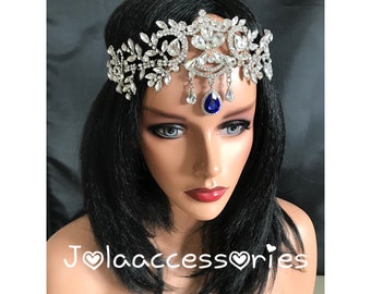SEQUIN STRETCH BROWBAND GATSBY 1920S CHARLSTON HEADBAND JEWEL FEATHER