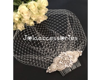 Wedding birdcage veil bridal veil detachable crystal comb veil bird cage veil blusher bridal comb vintage  style veil pearl Art Deco comb