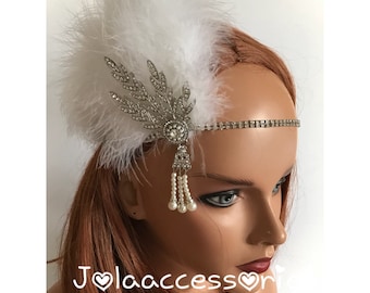 White silver Great Gatsby 1920s headband Tiara Art Deco headpiece wedding bridal headband Great Gatsby flapper hair accessories wedding brid