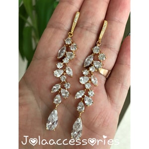 Zirconia gold bridal wedding earrings vintage style cubic zirconia earrings crystal chandelier long earrings bride jewellery Art Deco gold