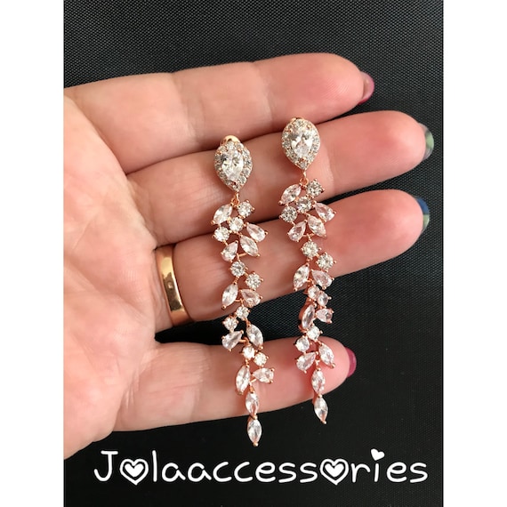 Rose Gold Bridal Wedding Earrings Vintage Style Cubic Zirconia